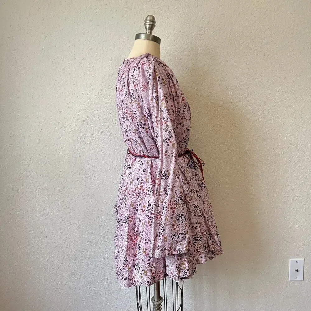 ELLIETTE Tate Mini Dress Pink Floral Silk Long Sleeve Tie Waist Fairy